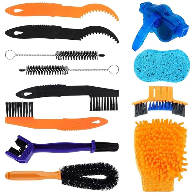 Juego Aoreun de doce cepillos de limpieza para bicicleta, extendido