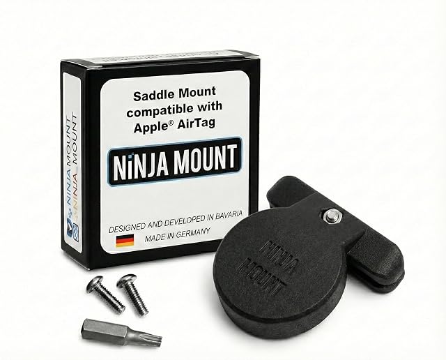 Soporte NINJA MOUNT bikeTag montado bajo un sillín de bicicleta