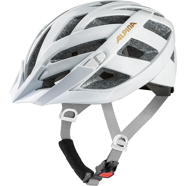 Casco ALPINA PANOMA Classic en blanco brillante, de perfil, con la cesta de retención a la vista