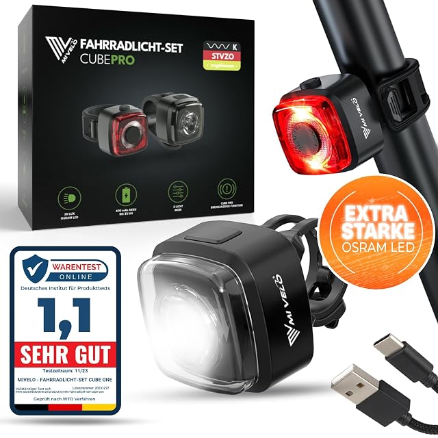 Juego de luces MIVELO Cube PRO, luces delantera y trasera con forma de cubo