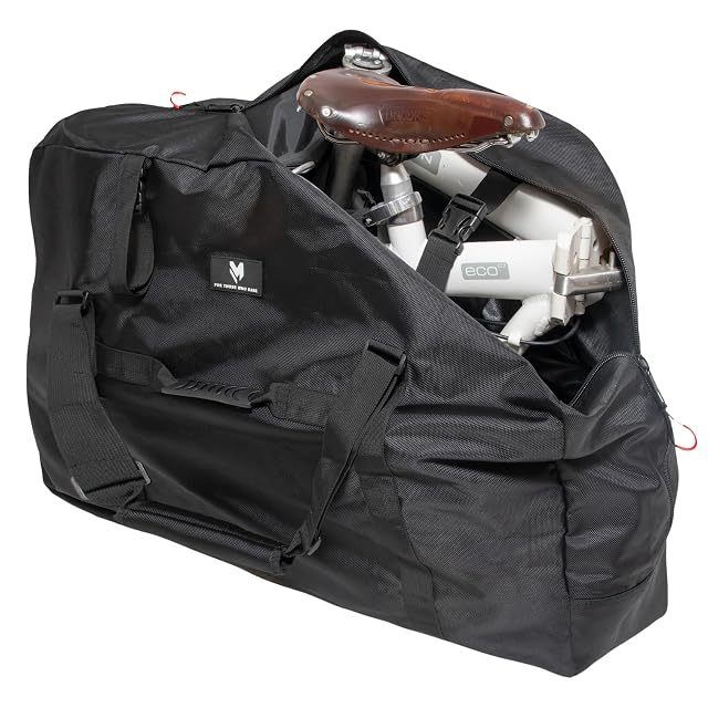 Bolsa lamaki para bicicleta plegable con una bicicleta doblada dentro y su correa de hombro