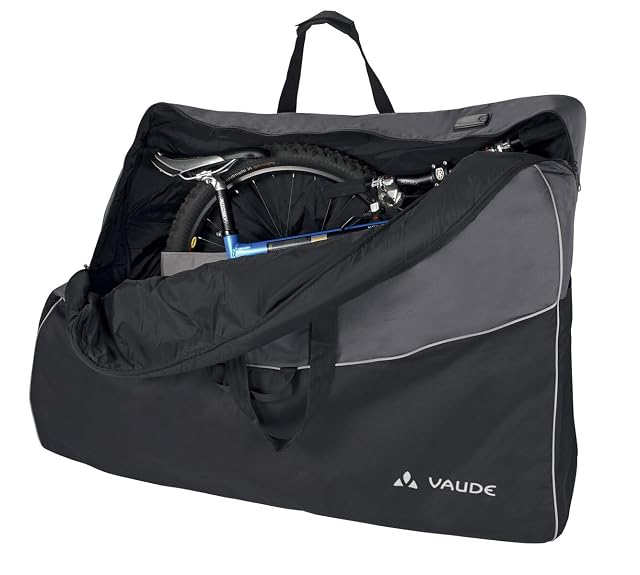 VAUDE Big Bike Bag en negro, extendida y abierta