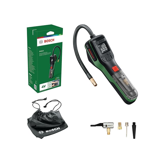 Inflador sin cable Bosch PNEO en azul y negro con su pantalla