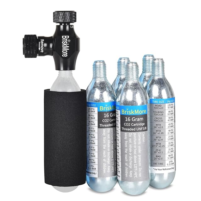 Cabezal inflador de CO2 BriskMore en aluminio mecanizado con sus cartuchos