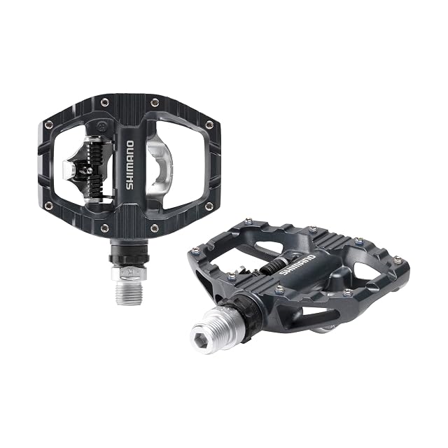 Pedal Shimano PD-EH500 de doble cara mostrando el mecanismo SPD y la plataforma plana